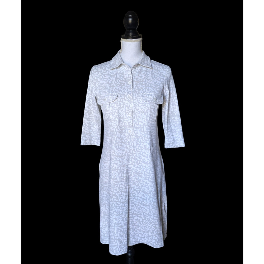 Tuckernuck Persifor Winpenny Gray White Geometric Print Dress Small Collared USA